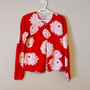 Red floral cardigan